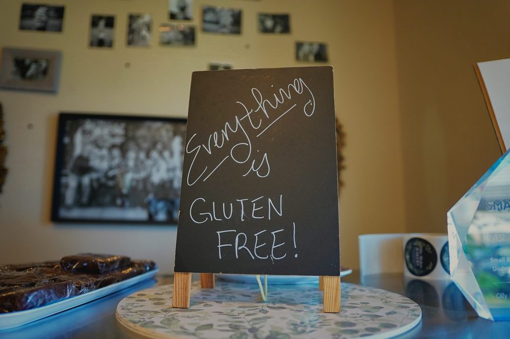 Chalkboard sign reading everything is gluten free